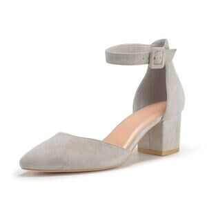 Women's Pointed Toe Pumps Ankle Strap Buckle Chunky Block Heels Size 5